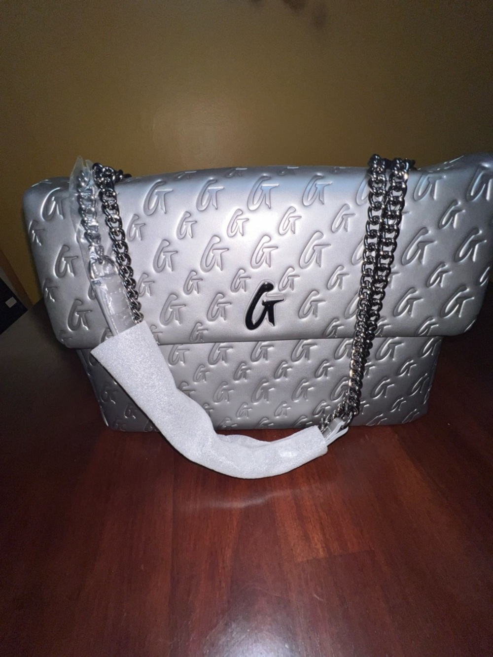 Glamaholic Large Monogram Flap Platinum Shoulder Bag NWT Sold Out